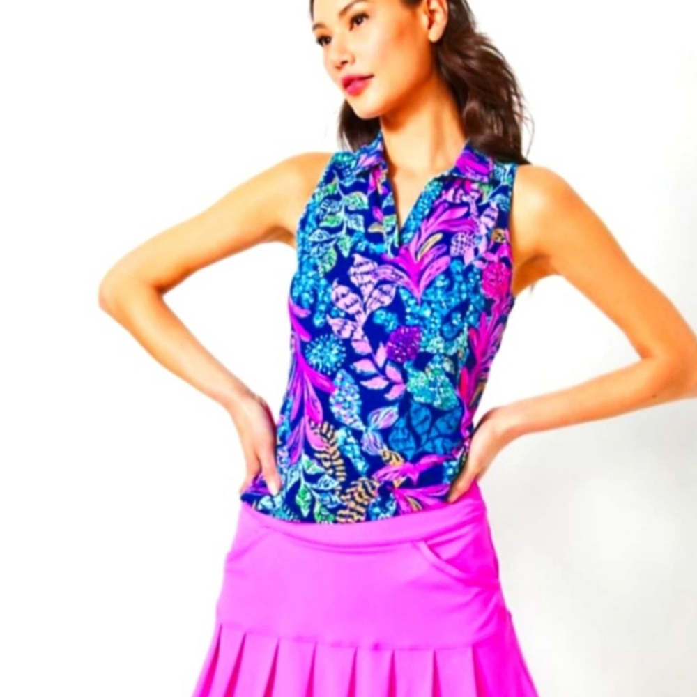 Lilly Pulitzer Alister Polo Top NWT Aegean Navy Calypso Coast Sz XS